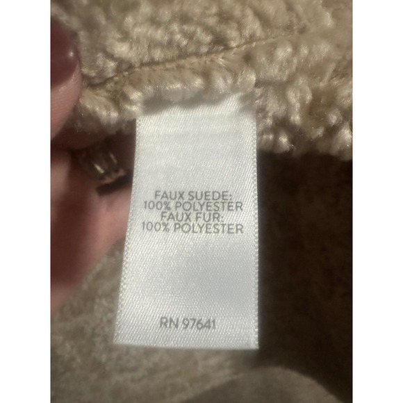 J. Jill Womens Faux Suede Sherpa Lined Jacket Tan Brown Faux Fur Coat - Picture 8 of 11